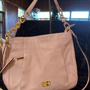 Chic Pink Leather Michael Kors Shoulder Bag with Gold Accents